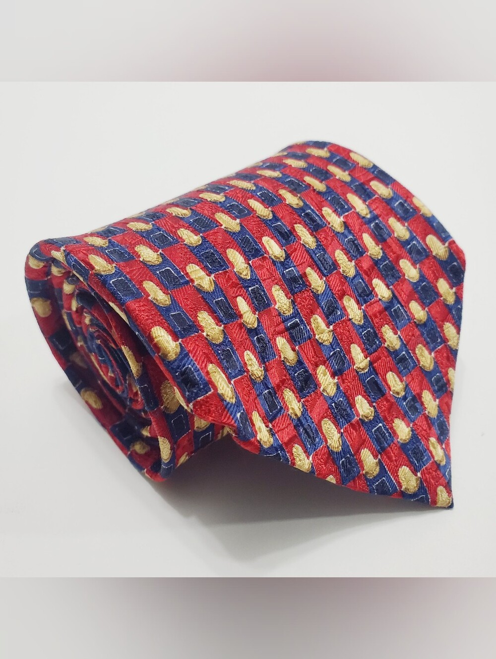 Ermenegildo Zegna Men's Italian Silk Neck Tie Red & Blue Geometric Pattern